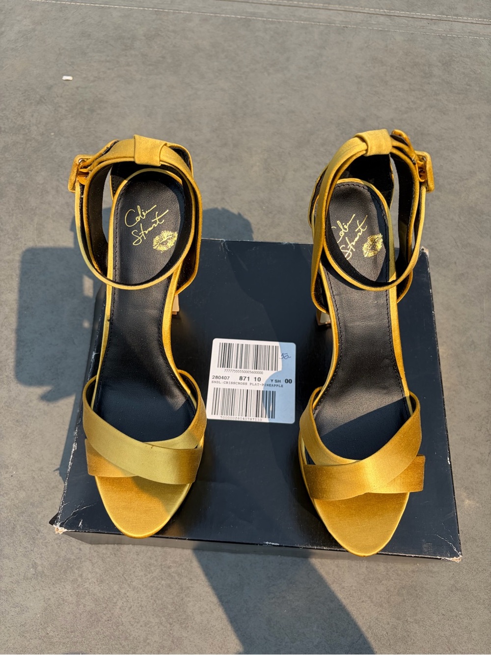 Color Street Mustard Gold Satin Ankle-Strap Heels